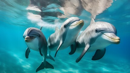 Bottle-nosed dolphins (Tursiops truncatus) Honduras,underwater view
