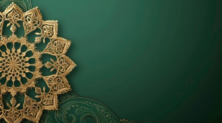 Golden arabesque arabis style islamic mandala dark green background