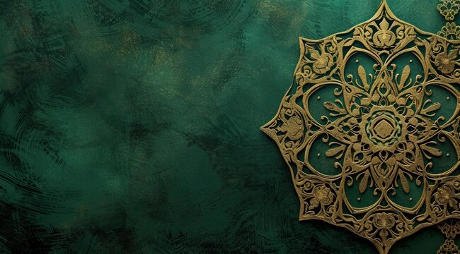 Golden arabesque arabis style islamic mandala dark green background