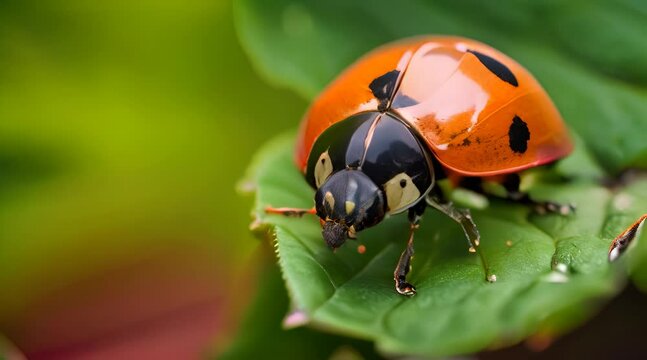 a ladybug with a black spot on it's body and black spots on it's legs, in the style of light green and orange