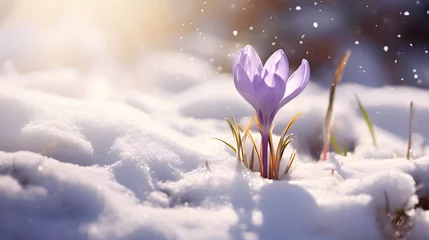 Fotobehang spring awakening crocus in the snow © Ziyan Yang