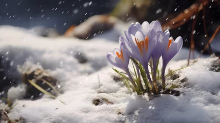 Tuinposter spring awakening crocus in the snow © Ziyan Yang
