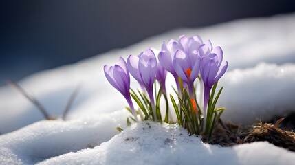 spring awakening crocus in the snow