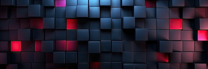 Abstract geometric design on red black wall suitable for backgrounds, posters, 3d mosaic graphics lowpoly .cubes, squares, and lines create a modern, eyecatching pattern for various creative purposes