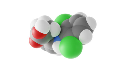 diclofenac molecule, voltaren, molecular structure, isolated 3d model van der Waals
