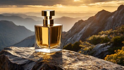 Gilded Elegance: Luxury Gold Perfume Bottle in Golden Hour Glow"