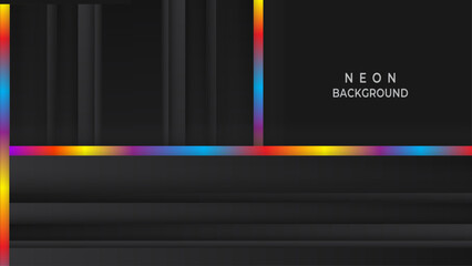 Rainbow list on stripe black background. Connected lines asbtract sahpe. Minimalism chaotic illustration background.