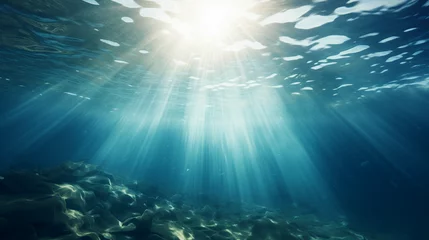 Poster Sunbeam vertical Abstract underwater backgrounds in the sea, Ai generated image © Trendy Motion