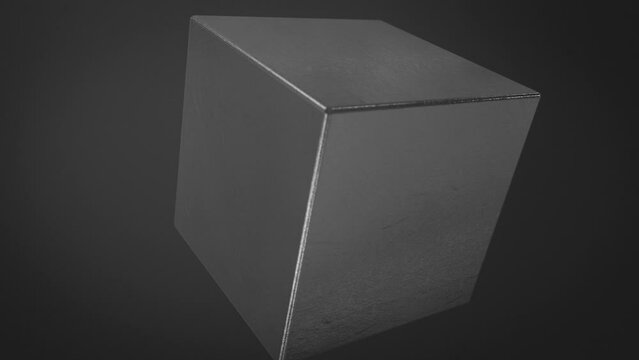 Metal Cube Spinning In Black Background. - animation
