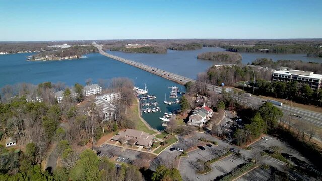 aerial orbit causeway along lake norman nc, north carolina