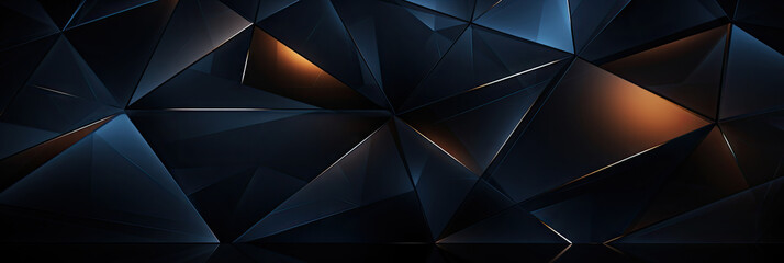 Abstract geometric design on black wall suitable for backgrounds, posters, 3d mosaic graphics lowpoly .Triangles, squares, and lines create a modern, eyecatching pattern for various creative purposes