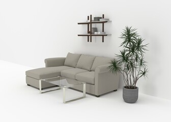 Modern Sofa Set with White Background 3D Render