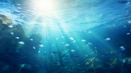 Naklejka na ściany i meble Underwater background deep blue sea and beautiful underwater, Ai generated image
