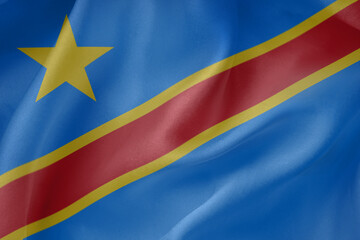 Republic of the Congo waving flag close up fabric texture background