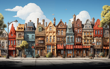 Fototapeta na wymiar illustration of colored houses. Watercolor drawing. Amsterdam