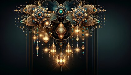 Ramadan Golden Lantern and Mandala Background