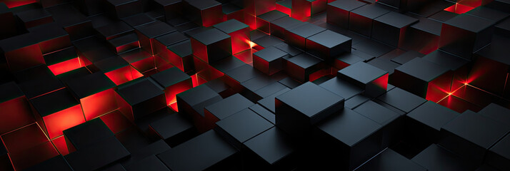 Abstract geometric design on red black wall suitable for backgrounds, posters, 3d mosaic graphics lowpoly .cubes, squares, and lines create a modern, eyecatching pattern for various creative purposes