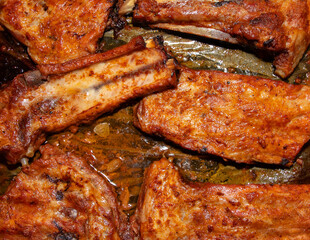 a close-up of ribs cooked in the oven