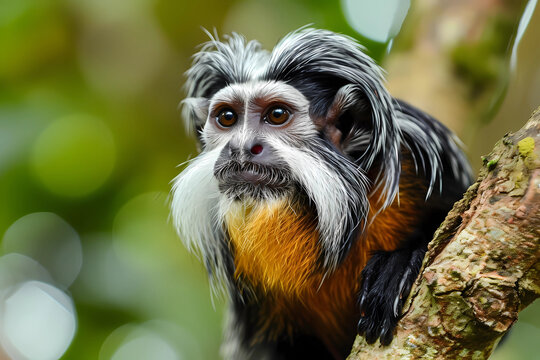 Emperor tamarin - Amazon rainforest - A small primate species known for its distinctive mustache-like facial hair. They are threatened by habitat loss and the pet trade