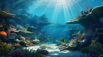 Poster Underwater Scene - Tropical Seabed With Reef And Sunshine, Ai generated image © Trendy Motion