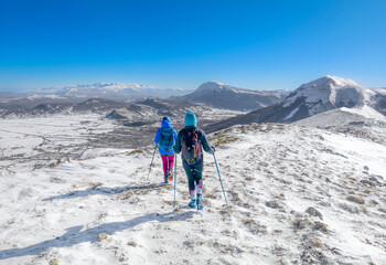 Campo Felice, Italy - The suggestive plateau peak in Abruzzo region, Monte Rotondo summit mount...