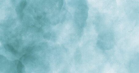 Blue Stormy Cloud. Cloudy Sky Background. No text. Ocean Blue Brush Paint Stain. Hand Painted Layout with Abstract Cloudscape.