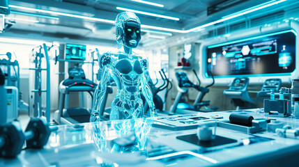 Fototapeta premium Futuristic Robot Concept with Advanced Technology and Artificial Intelligence, Cybernetic Android in a Digital Environment
