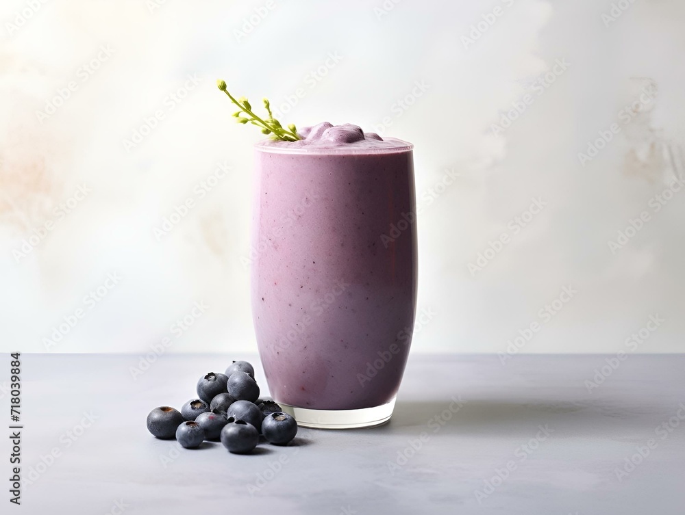 Wall mural AI generated illustration of a purple smoothie with blueberries