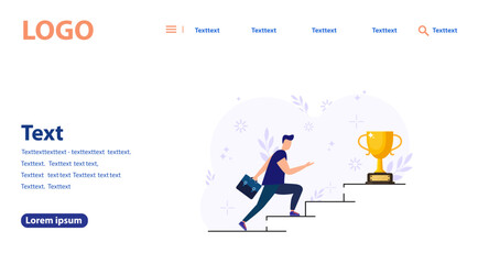 Vector illustration, people are running toward their goal on the stairs or pillars, moving to their dream. Motivation, the way to the goal. web banner, mobile web site. Landing page template.