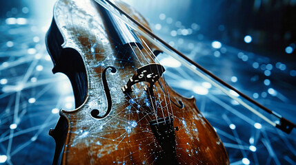 Classical Music Concept with Wooden Violin, Close-Up Details of a String Instrument in an Artistic...