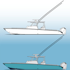 Fishing boat side view Line-art and Vector-art