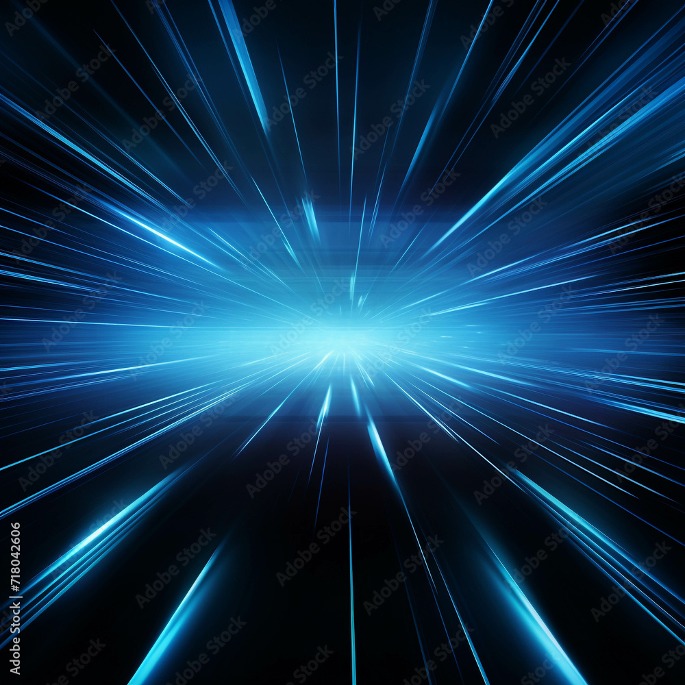 Poster blue wave energy flow abstract design with light lines and fractal motion.