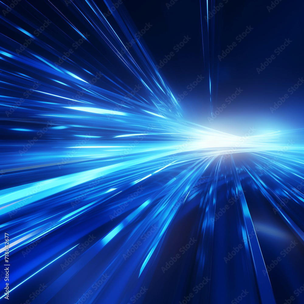 Poster blue wave energy flow abstract design with light lines and fractal motion.