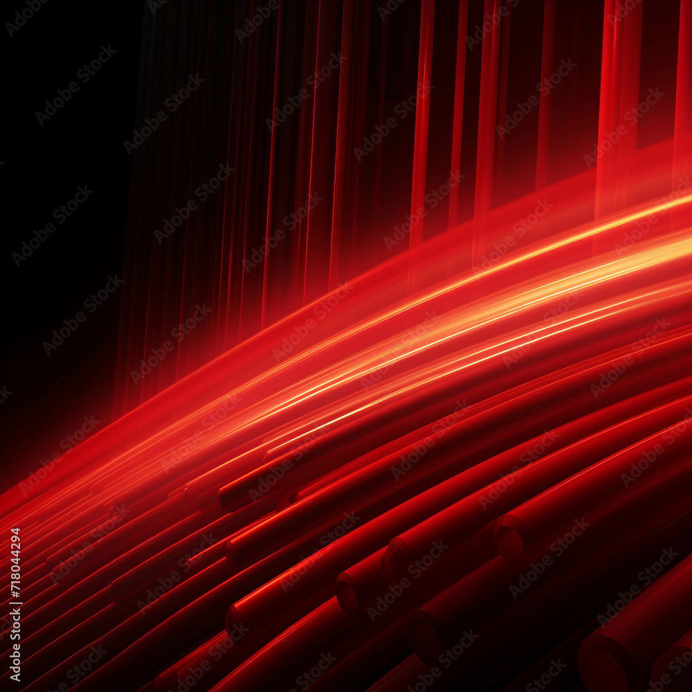 Poster red wave energy flow abstract design with light lines and fractal motion.