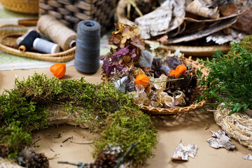 Process of making Advent wreath, natural materials only