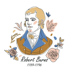 Robbie Burns night icon line element. Vector illustration of Robbie Burns icon line isolated on clean white background with roses