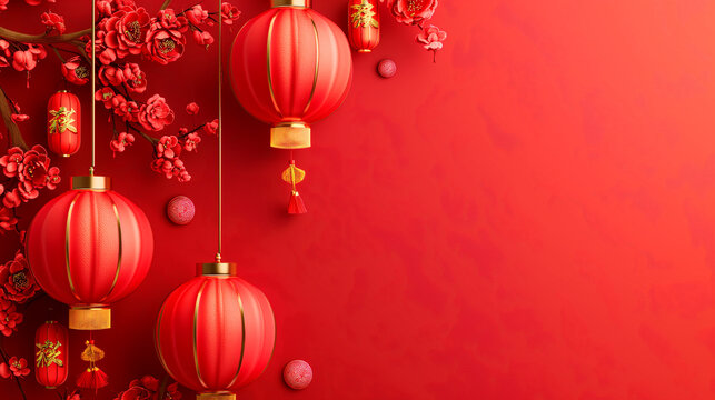 Happy Chinese new year Concept for holiday, Chinese Celebration. Traditional Chinese year. Red background Chinese Festival.