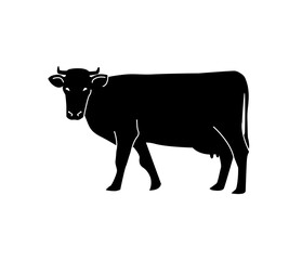 Vector silhouette of a cow. Isolated on white background. For packaging, logo or icon design.
