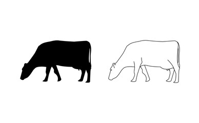Vector silhouette of cow. linear drawing Isolated on white background. For packaging, logo or icon design