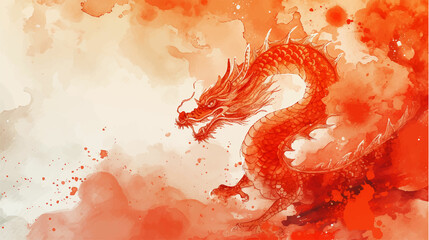 Chinese New Year dragon watercolor background. - obrazy, fototapety, plakaty