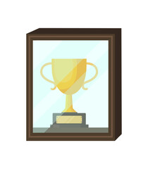 Winner Trophy Icon. Vector golden trophy is a symbol of victory in a sporting event. Champion Prize for first place. Concept of success and business goals. isolated background.