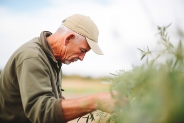 worker inspecting olive quality in field
