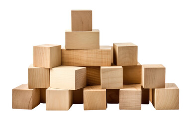 Wooden building blocks isolated on transparent Background