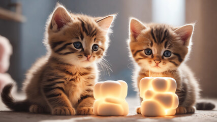 Two marshmellow kitten in love pastel colors, detailed, 8k