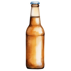 AI-Generated Watercolor Beer Bottle Clip Art Illustration. Isolated elements on a white background.