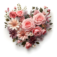 heart of roses. valentines flowers. white background