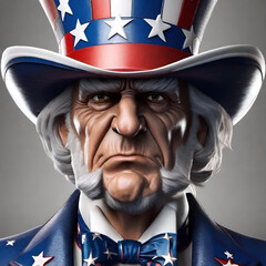 United States of American Uncle Sam wearing red white and blue patriotic Old Glory country flag