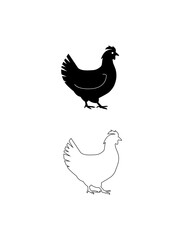 Vector silhouette of chicken, rooster, goose. Isolated on white background. For an icon or logo or packaging design