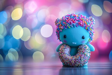 A colorful, whimsical cartoon toy animal adorned with sprinkles brings joy and playfulness to any indoor space