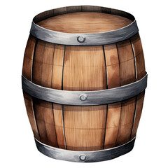 Fototapeta premium AI-generated watercolor Wooden Barrel clip art illustration. Isolated elements on a white background.